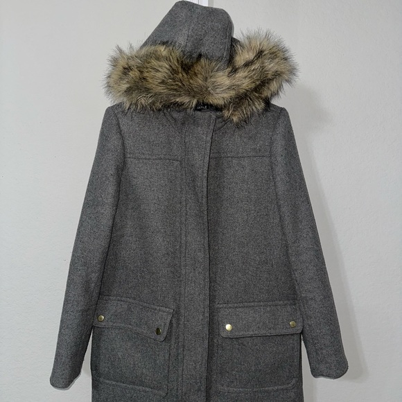 J. Crew‎ Mercantile Heather Gray Vail Wool-Blend Hooded Parka Coat size 4 - Picture 9 of 9